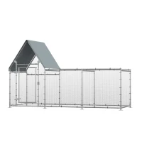 PawHut Walk In Chicken Run, Large Galvanized Chicken Coop, Hen Poultry House Cage, Rabbit Hutch Metal Enclosure with Water-Resist Cover for Outdoor Backyard Farm, 119" x 42" x 68"(m-11)