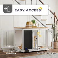 PawHut 39" Dog Crate Furniture Side Table for Large Dogs with Three Doors, Blackboard & Non-Slip Foot Pads, White(m-5)