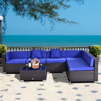 Outsunny 7 Pieces Outdoor Rattan Furniture Set, Patio Wicker Sectional Conversation Sofa Set, Blue(m-8)