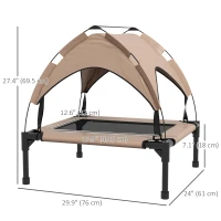 PawHut Raised Dog Bed Cooling Dog Cot w/ Canopy Washable Breathable Mesh, for Small and Medium Dogs, Coffee(m-3)