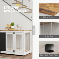 PawHut 39" Dog Crate Furniture Side End Table for Large Dogs w/ Blackboard, Three Doors, White(m-6)