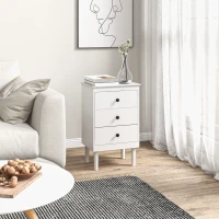HOMCOM Set of Two Three-Drawer Modern Bedside Tables for Bedroom, White(m-9)