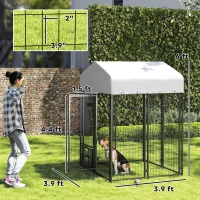 PawHut Welded Wire Outdoor Dog Kennel with 360° Rotating & 4 Levels Adjustable Bowls, Waterproof Cover, 3.9' x 3.9' x 6'(m-3)