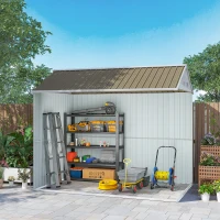 Outsunny 8.5' x 5.5' Metal Garden Storage Shed, Outdoor Tool Storage House with Lockable Door, Vents, Sloped Roof, Light Grey(m-13)