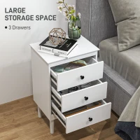 HOMCOM Set of Two Three-Drawer Modern Bedside Tables for Bedroom, White(m-4)