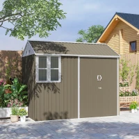 Outsunny 8.5' x 5.5' Metal Garden Storage Shed, Outdoor Tool Storage House with Lockable Door, Vents, Sloped Roof, Light Grey(m-12)