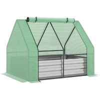 Outsunny Steel Outdoor Raised Garden Bed with Greenhouse,Cover, Roll Up Door, Dual Use, 50"x37.4"x36.2", Green(m-2)