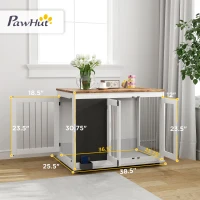 PawHut 39" Dog Crate Furniture Side Table for Large Dogs with Three Doors, Blackboard & Non-Slip Foot Pads, White(m-3)