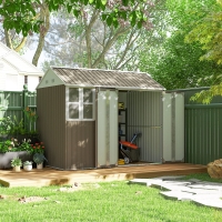 Outsunny 8.5' x 5.5' Metal Garden Storage Shed, Outdoor Tool Storage House with Lockable Door, Vents, Sloped Roof, Light Grey