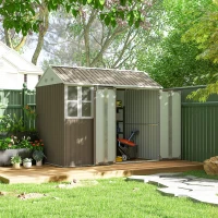 Outsunny 8.5' x 5.5' Metal Garden Storage Shed, Outdoor Tool Storage House with Lockable Door, Vents, Sloped Roof, Light Grey(m-1)