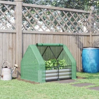 Outsunny Steel Outdoor Raised Garden Bed with Greenhouse,Cover, Roll Up Door, Dual Use, 50"x37.4"x36.2", Green(m-8)