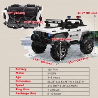 Aosom Kids 2 Seater Ride-On Car Police Truck Electric with LED Lights & MP3 for Kids White(m-3)