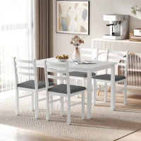 HOMCOM 5-Piece Small Kitchen Table Set for 4, Farmhouse Dining Table Set with Upholstered Chairs and Rubber Wood Legs, White(m-9)
