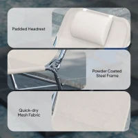 Outsunny Set of 2 Folding Chaise Lounge Chairs, Outdoor Poolside Sun Tanning Chairs w/ Pillow, Reclining Backrest, Cream White(m-6)