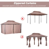 Outsunny 10' x 13' Patio Gazebo, Outdoor 2-Tiers Garden Canopy Yard Sunshade Shelter with Curtains, Khaki(m-5)