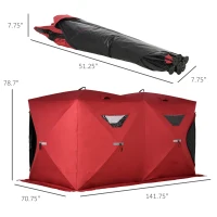 Outsunny 5-8 People Ice Fishing Shelter, Pop-Up Portable Ice Fishing Tent with Carry Bag, Two Doors, Windows and Vents, Ice Shanty for Winter Fishing, Red(m-3)