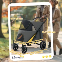 PawHut Foldable Pet Stroller with Universal Front Wheels, Shock Absorber, Dog Cat Carriage for Large & Medium Dogs, Dark Grey(m-3)