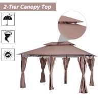 Outsunny 10' x 13' Patio Gazebo, Outdoor 2-Tiers Garden Canopy Yard Sunshade Shelter with Curtains, Khaki(m-6)