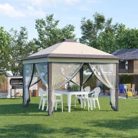 Outsunny 11' x 11' Pop Up Canopy, Instant Canopy Tent with Solar LED Lights, Remote Control, Zippered Mesh Sidewalls and Carrying Bag for Backyard Garden Patio, Beige(m-2)