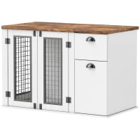 PawHut 44" Dog Crate Furniture with Double Doors, Storage Drawer, for Medium Dogs, White(m-2)