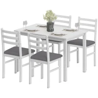 HOMCOM 5-Piece Small Kitchen Table Set for 4, Farmhouse Dining Table Set with Upholstered Chairs and Rubber Wood Legs, White(m-1)