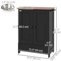 PawHut Pet Food Storage Container Dog Feeding Station w/ Adjustable Panel, Hooks, for Medium Sized Dogs, Black(m-3)