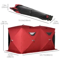 Outsunny 5-8 Person Pop-up Ice Fishing Shelter, Portable Ice Fishing Tent, Red(m-3)