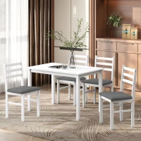 HOMCOM 5-Piece Small Kitchen Table Set for 4, Farmhouse Dining Table Set with Upholstered Chairs and Rubber Wood Legs, White(m-10)