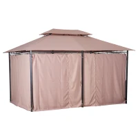Outsunny 10' x 13' Patio Gazebo, Outdoor 2-Tiers Garden Canopy Yard Sunshade Shelter with Curtains, Khaki(m-7)