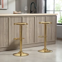 HOMCOM Steel Bar Stools Set of 2, Adjustable Counter Height Round Breakfast Barstools, Industrial Swivel Bar Chairs, Gold(m-8)