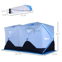 Outsunny 8 Person Ice Fishing Shelter, Pop-up Ice Fishing Tent, Ice Shanty, Portable and Insulated, with 2 Doors and Carrying Bag, Light Blue(m-3)