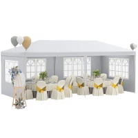 Outsunny Large 20' x 10' Gazebo Canopy Party Tent with 4 Removable Window Side Walls, Outdoor Events - White(m-1)