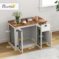 PawHut 44" Furniture Dog Crate with Double Door, Storage & Drawer for Medium Sized Dogs, White(m-3)