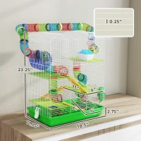 PawHut 18.5" 5 Tier Hamster Cage with Tubes and Tunnels, Small Animal Cage, Rat Gerbil Cage with Water Bottle, Food Dish, Exercise Wheel, Green(m-3)