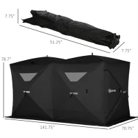 Outsunny 5-8 People Ice Fishing Shelter, Pop-Up Portable Ice Fishing Tent with Carry Bag, Two Doors, Windows and Vents, Ice Shanty for Winter Fishing, Black(m-3)