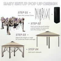 Outsunny 11' x 11' Pop Up Canopy, Instant Canopy Tent with Solar LED Lights, Remote Control, Zippered Mesh Sidewalls and Carrying Bag for Backyard Garden Patio, Beige(m-5)