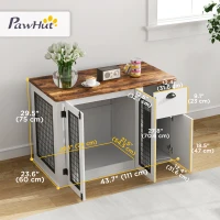 PawHut 44" Dog Crate Furniture with Double Doors, Storage Drawer, for Medium Dogs, White(m-3)