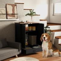 PawHut Pet Food Storage Container Dog Feeding Station w/ Adjustable Panel, Hooks, for Medium Sized Dogs, Black(m-8)