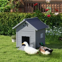 PawHut Duck Coop, Wooden Duck House with Openable Roof & Double Doors, Light Gray(m-2)