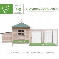 PawHut 77" Wooden Chicken Coop with Nesting Box, Cute Outdoor Hen House with Removable Tray, Ramp Run, for Garden Backyard, Natural(m-4)