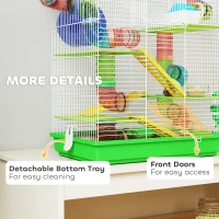 PawHut 18.5" 5 Tier Hamster Cage with Tubes and Tunnels, Small Animal Cage, Rat Gerbil Cage with Water Bottle, Food Dish, Exercise Wheel, Green(m-6)