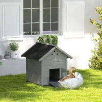 PawHut Duck Coop, Wooden Duck House with Openable Roof & Double Doors, Light Gray(m-10)