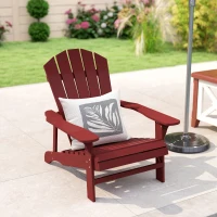 Outsunny Wood Adirondack Chair, Outdoor Patio Muskoka Chair with Slatted Design for Deck, Garden, Backyard, Fire Pit, Red(m-10)