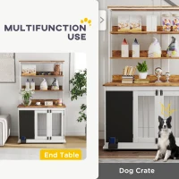 PawHut 39" Dog Crate Furniture for Large Dogs w/ Storage Shelf, Three Doors, Blackboard & Non-slip Foot Pads, White(m-7)