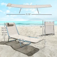 Outsunny 2 Piece Sun Loungers, Folding Chaise Lounge Chairs with Reclining Back, Breathable Mesh Seat, Headrest, Cream White(m-3)