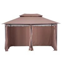 Outsunny 10' x 13' Patio Gazebo, Outdoor 2-Tiers Garden Canopy Yard Sunshade Shelter with Curtains, Khaki(m-11)