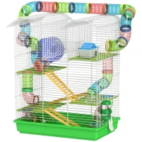 PawHut 18.5" 5 Tier Hamster Cage with Tubes and Tunnels, Small Animal Cage, Rat Gerbil Cage with Water Bottle, Food Dish, Exercise Wheel, Green(m-1)