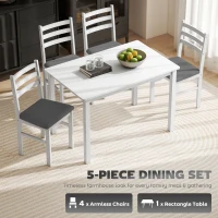 HOMCOM 5-Piece Small Kitchen Table Set for 4, Farmhouse Dining Table Set with Upholstered Chairs and Rubber Wood Legs, White(m-4)
