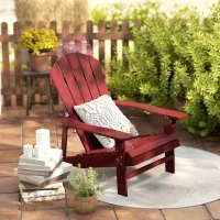 Outsunny Wood Adirondack Chair, Outdoor Patio Muskoka Chair with Slatted Design for Deck, Garden, Backyard, Fire Pit, Red(m-9)