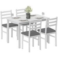 HOMCOM 5-Piece Small Kitchen Table Set for 4, Farmhouse Dining Table Set with Upholstered Chairs and Rubber Wood Legs, White(m-11)